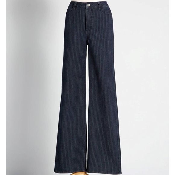 Modcloth High Rise Jeans Size 8 Wide Leg Rainbow Stripe Perfecting Pinstripes - Picture 1 of 11